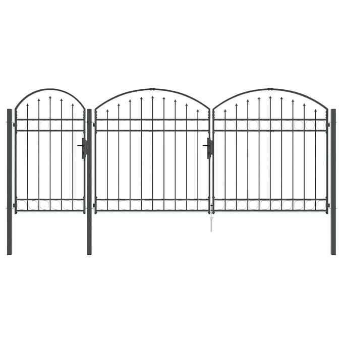Portail de jardin avec dessus arqué Gris Assen 400 x 150 cm Acier