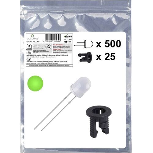 Quadrios 25O209 LED-assortiment Groen Rond 3 mm 2500 mcd 20 mA 3.0 V