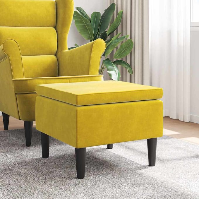vidaXL - Kruk - met - houten - poten - fluweel - geel