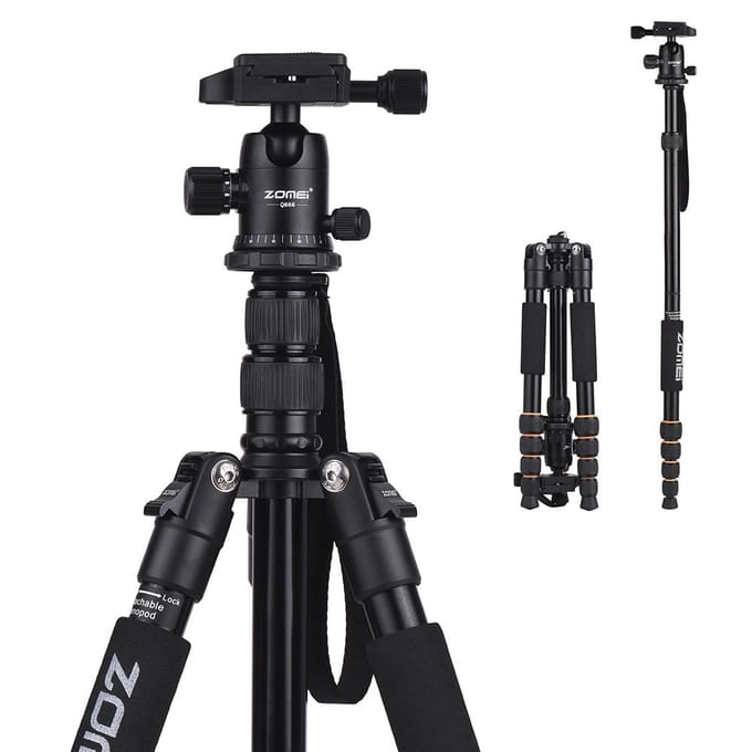 ZOMEI Q666 59 inch compacte reis draagbare aluminium camera statief monopod met balhoofd / black