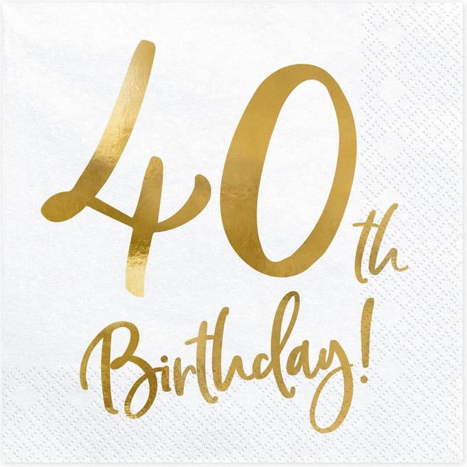 PartyDeco - Servetten - 40th birthday wit (20 stuks)