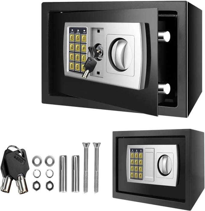 Kleine Brandwerende Kluis - Mini Veiligheidsbox - Waardevolle Spullen Beveiligen - Digitale Code & Sleutel - 8.5 Liter - Zwart