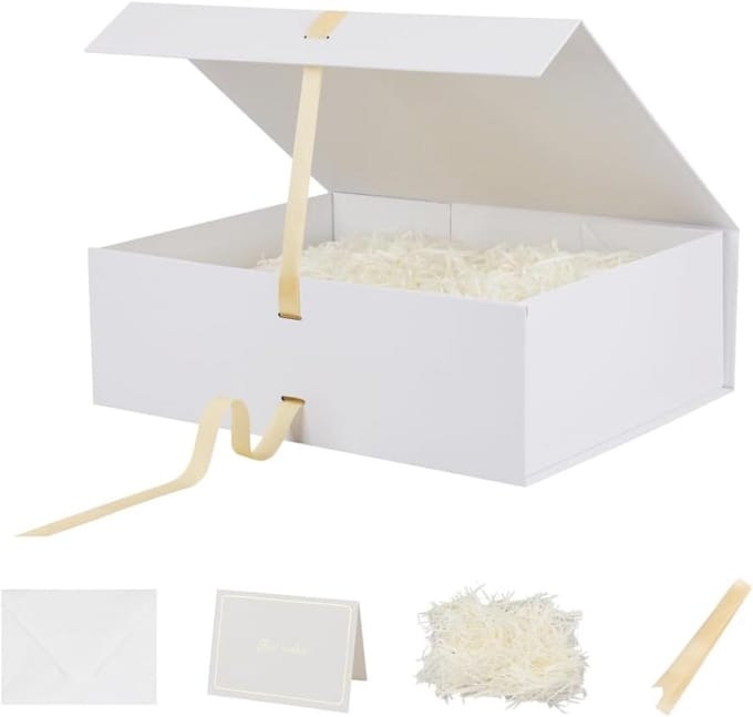 Grote witte opvouwbare geschenkdoos met magnetische sluiting en lint 40 x 20 x 13 cm