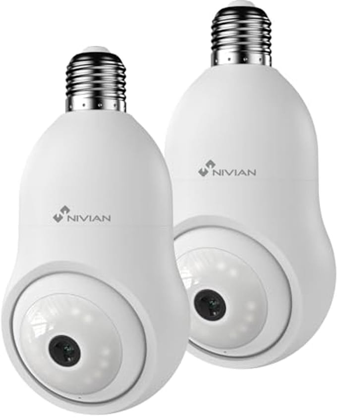 Draadloze Bewakingscamera Gloeilamp 2K met Audio, Nachtzicht en 360 Graden Beweging