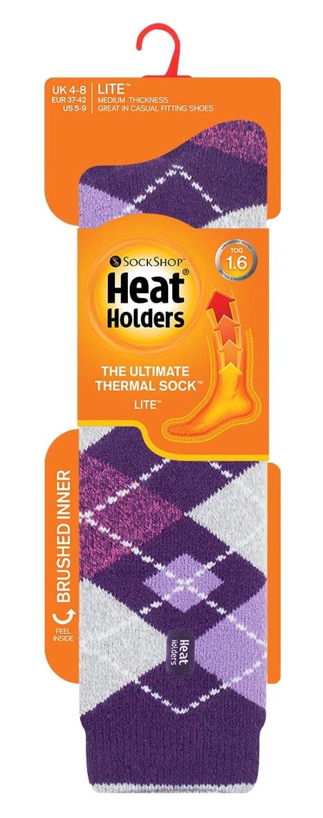 Heat Holders Lite - Lange thermo sokken voor dames - Purple Argyle