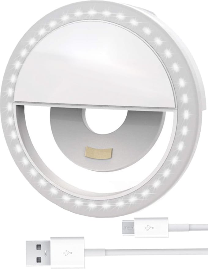 Selfie Ring Light Clip - Selfie Light Draadloos Lampje - Selfie Lamp Universeel Oplaadbaar - Wit