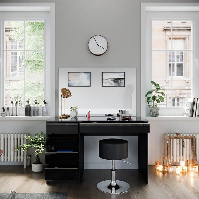 Stijlvolle Kaptafel Set Zwart 120 cm met Spiegel en Kruk