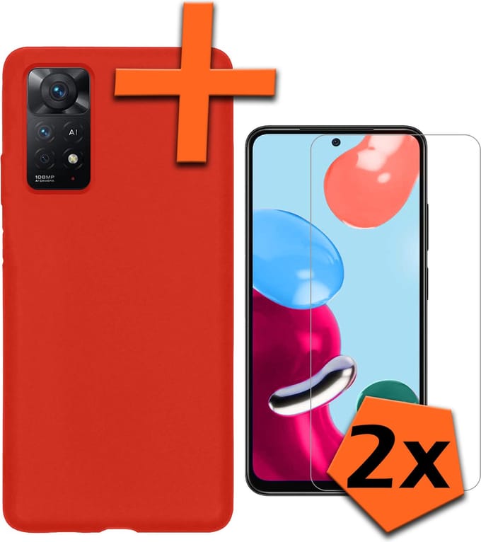 Hoes - Met 2x Screenprotector - Geschikt voor Xiaomi Redmi Note 11 - Sterk & Shockproof - Back Cover - Siliconen Case - Telefoon Hoes - Rood