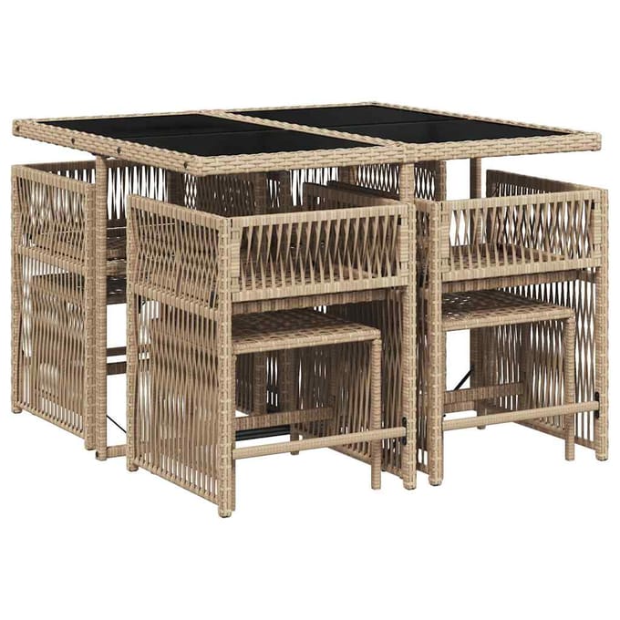 vidaXL - 9-delige - Tuinset - met - kussens - poly - rattan - gemengd - beige