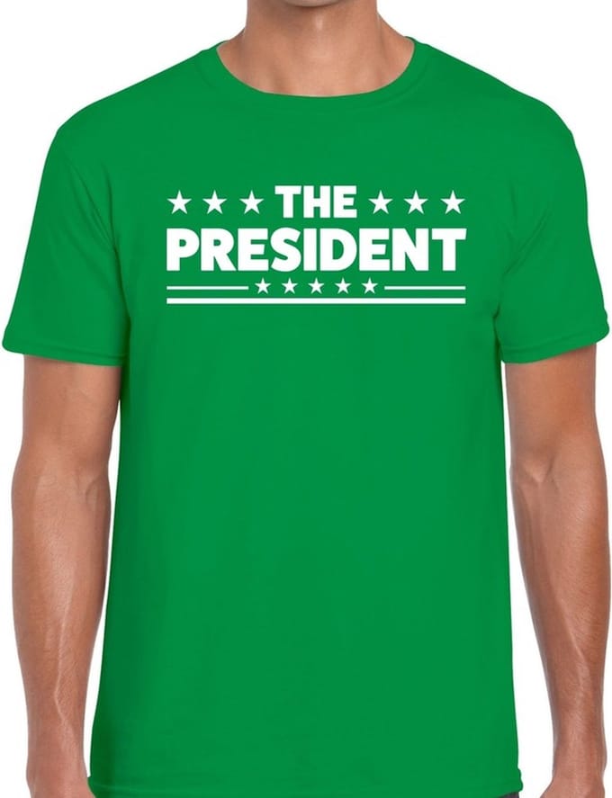 The President tekst t-shirt - groen - voor heren - carnaval - leiding - baas - cadeau - leider M
