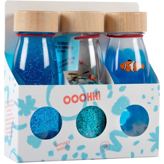 Petit Boum - Babyspeelgoed set van 3 sensorische flesjes - Blauw