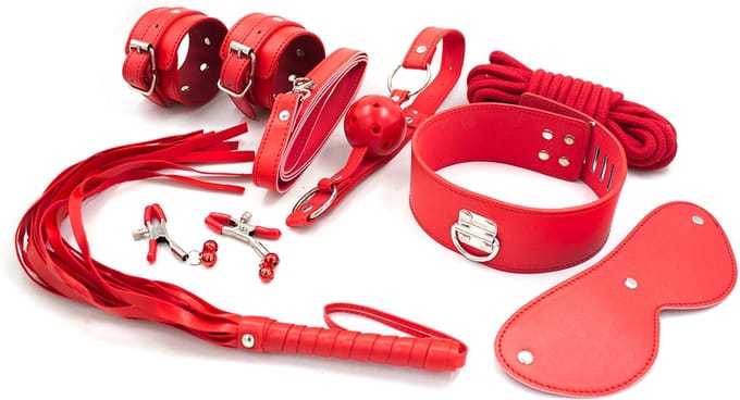 Fixxx - BDSM Set Beginners - PU-leer - 8 delen - Rood