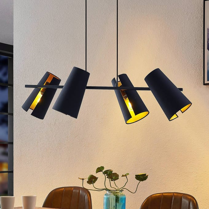 Lucande - hanglamp - 4lichts - ijzer, textiel - H: 28 cm - E27 - zwart, goud