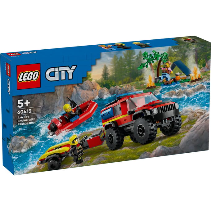 LEGO City 4x4 brandweerauto met reddingsboot Set met Speelgoed Auto en Boot Bouwpakket