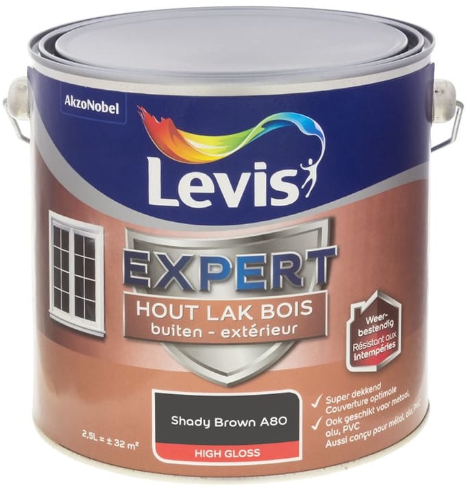 Levis - Expert Hout Lak Buiten High Gloss Mix - Shady Brown A80 - Mengverf - 2,5 L