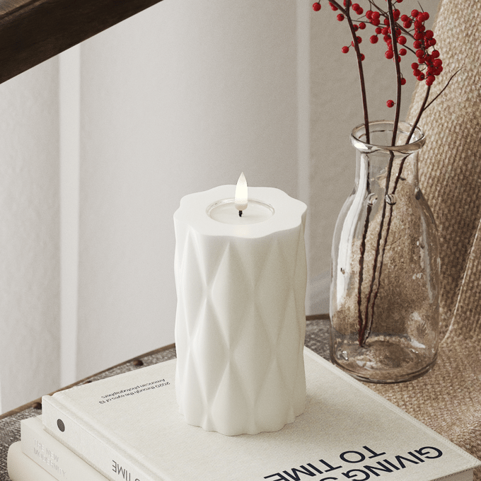 Deluxe Homeart Led Kaars Harlequin Wit 7,5 x 12,5 cm
