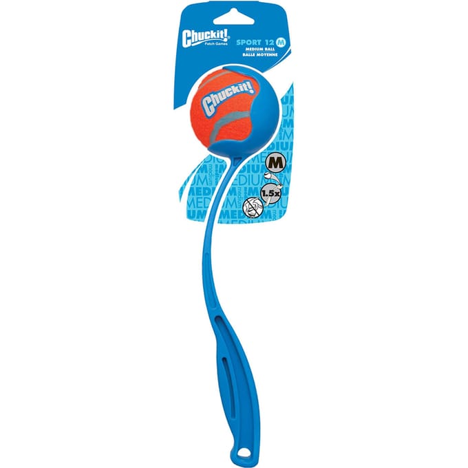 Chuckit! Sport Ball Launcher - 30 cm Werpstok - Ballenwerper - Hondenspeelgoed - Incl. Tennisbal Medium - ø 6 cm - Kunststof - Assorti