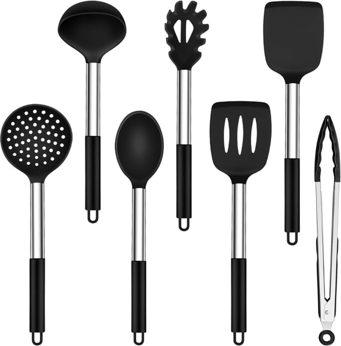 Swiphi® Keukengerei - Spatelset - Bakspaan - 7Stuks - Zwart