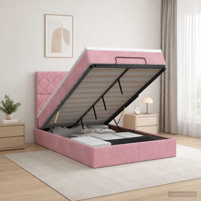 vidaXL - Ottoman - bed - met - matras - met - hoofdeinde - Roze - 120 - x - 200 - cm - Fluweel