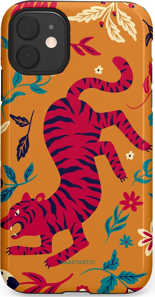 Casetastic hoesje geschikt voor Apple iPhone 11 - Dubbellaagse bescherming - Zonnetijger - Fashion Case - Okergeel Terracotta Bordeaux Donkerblauw
