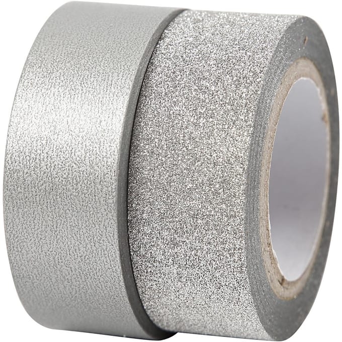 Masking tape, B: 15 mm, zilver, 2 rol/ 1 doos