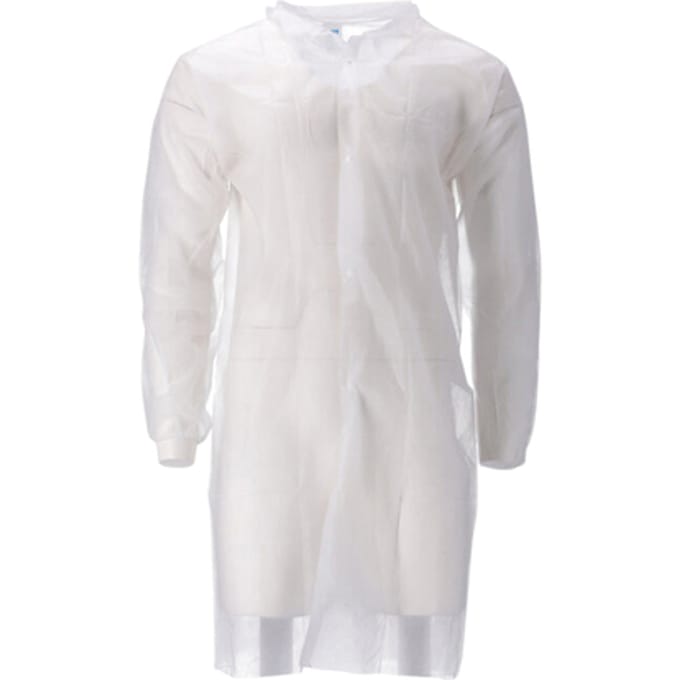CMT Bezoekersjas PP non woven wit 30 grams drukknopen M 100 stuks