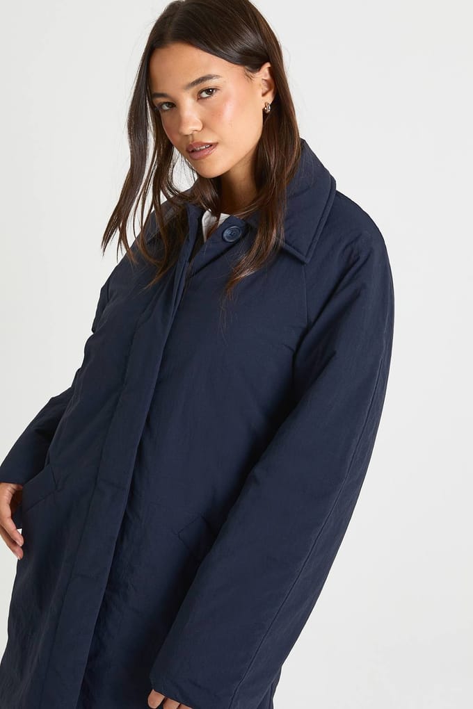 boohoo Dames Longline Gevoerde Jas | Navy | Maat: 10