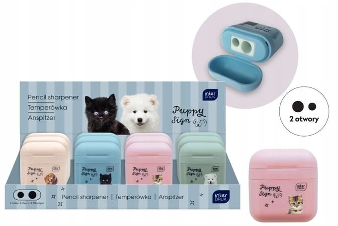 Dubbele PotloodSlijper PUPPY SIGN met Opvangbakje - Diverse Kleuren