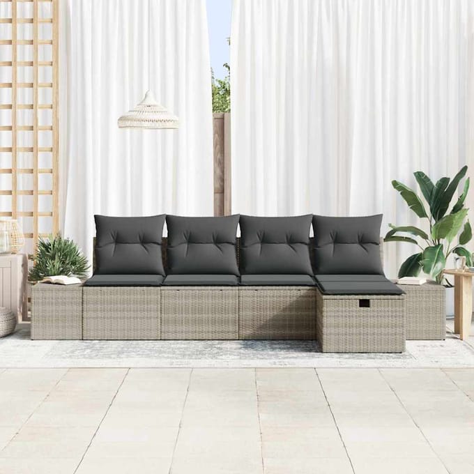 vidaXL - Bankstel - 6 - st - poly - rattan