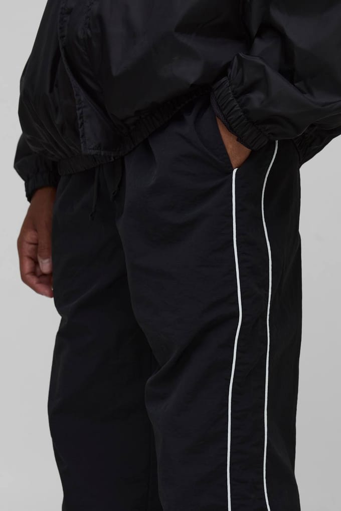 Relaxed Fit Nylon Piping Detail Track Pants | Black | Size XL