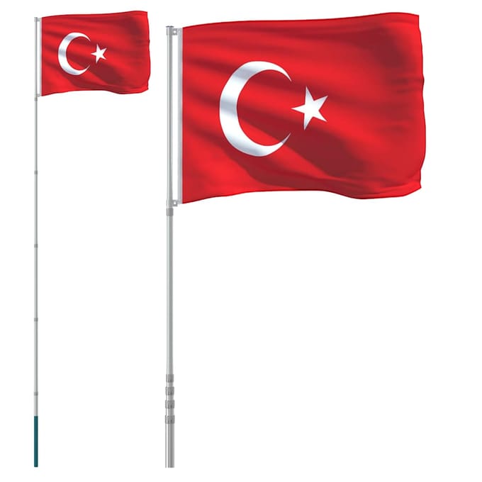 vidaXL - Vlag - met - vlaggenmast - Turkije - 5,5 - m - aluminium