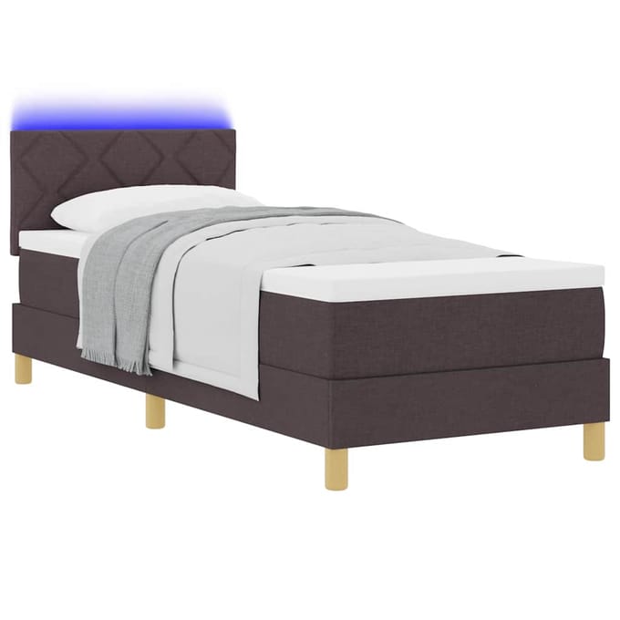 vidaXL - LED - Box - Spring - Bed - met - hoofdeinde - Donkerbruin - 80 - x - 200 - cm - Stof