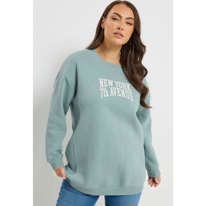 Yours Blauwe 'New York' Sweater Met Lange Mouwen Size 48