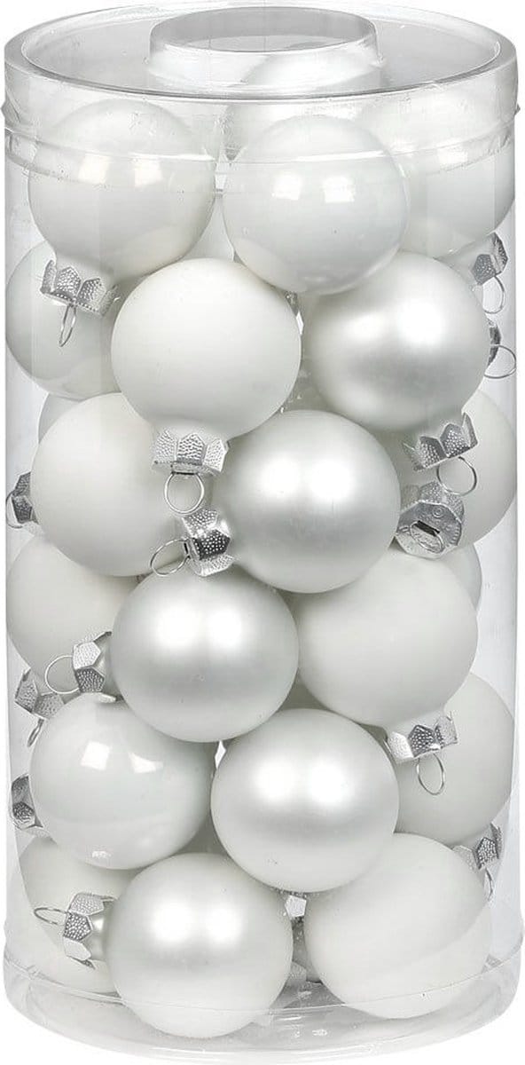 Inge Christmas Kerstballen - klein formaat - 30x st - wit - D4 cm - glas - glans en mat