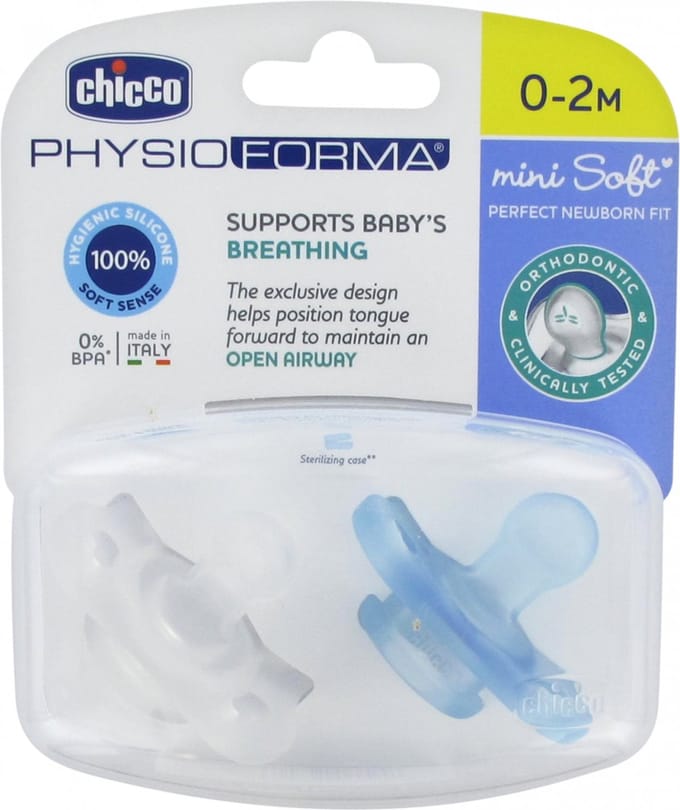 Chicco Fopspeen Physio Soft 0m+ Siliconen Blauw/transparant