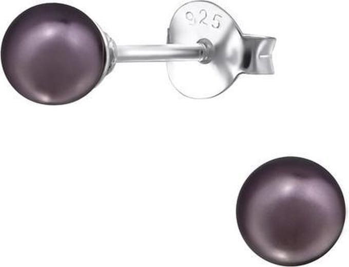 Amanto Oorbellen Elki Purple - 925 Zilver E-Coating - Parel - Rond - ∅4mm