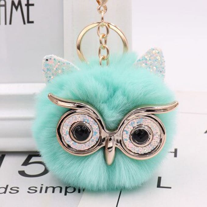 DW4Trading Sleutelhanger Pompom Uil - 8x7 cm - Mint Groen