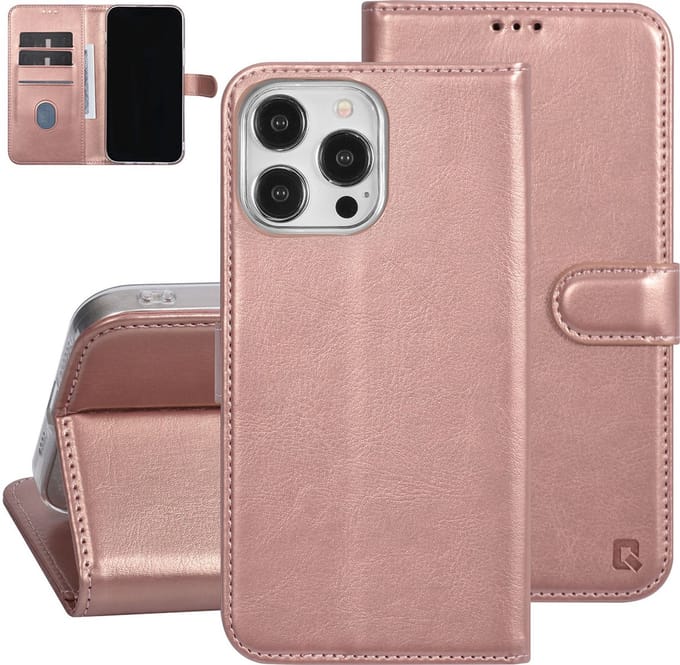 UNIQ Accessory Back Cover - Roze Goud - Folio-hoesje met Pasjeshouder voor iPhone 15 Pro - Magnetische Sluiting