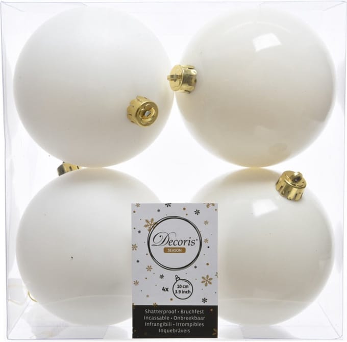 Decoris Kerstballen - 4x st - wol wit - 10 cm - kunststof - kerstversiering