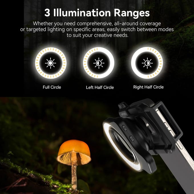 Draagbare Telefoon Macro Lens Ringlicht Telefoonlens Invullicht 3200K/4400K/5600K Kleurtemperatuur 5 zwart