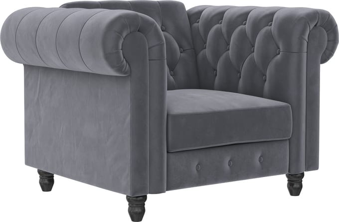 Felix - Chesterfield fauteuil in antraciet fluweel (83 x 111 x 87 cm)