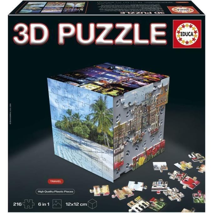 Puzzle 3D - EDUCA - Cube Voyage - 216 Pieces - 6 Puzzles de 36 Pieces - Défi Ludique 8 Ans + (20124)