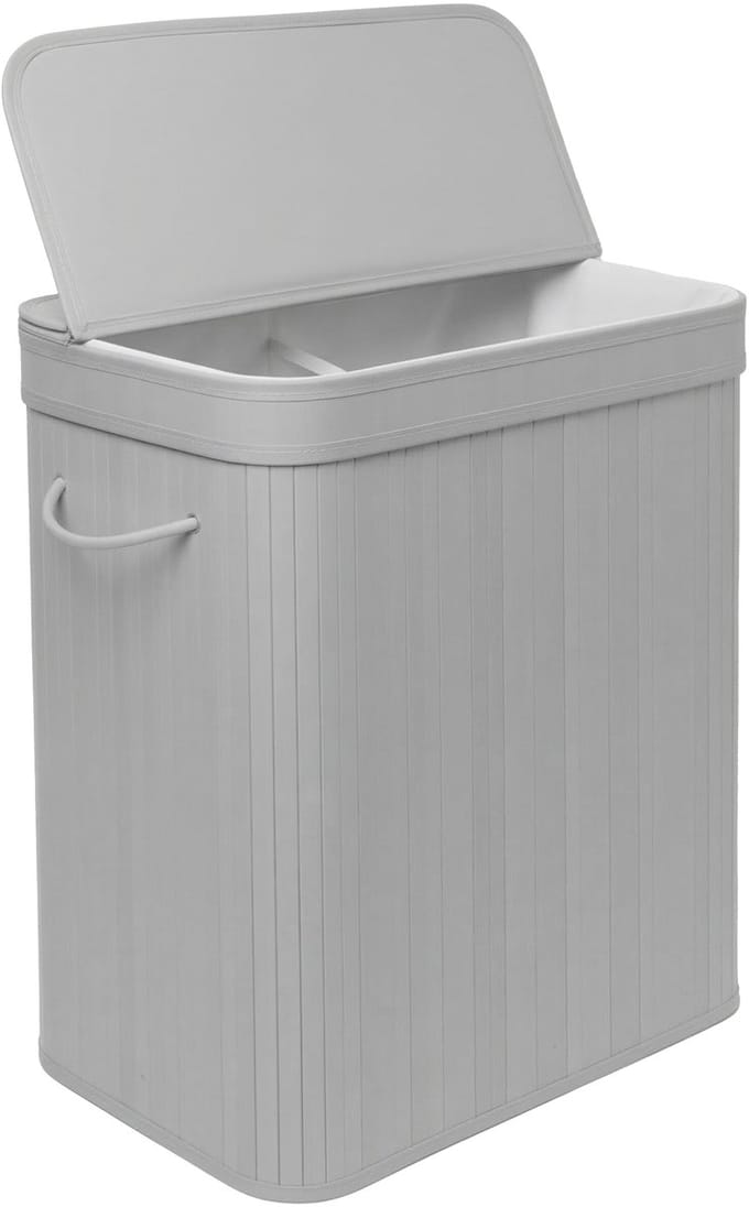 Wasmand - 100 l - 2 vakken - opvouwbaar - bamboe - grijs