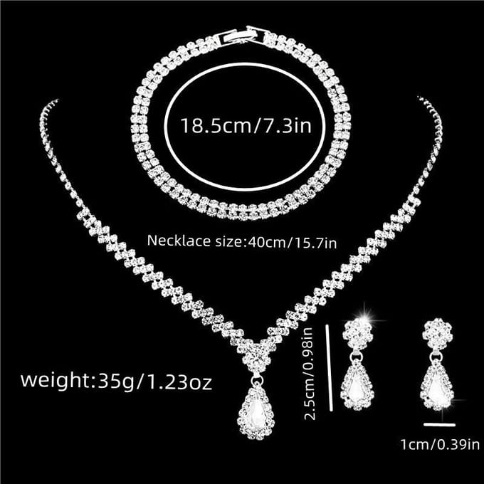 Diamant Drop Oorbellen, Armbanden, Oorbellen, Ketting Set, Modieuze Bruids Bruiloft Sieraden, Drie delige Set. blauw