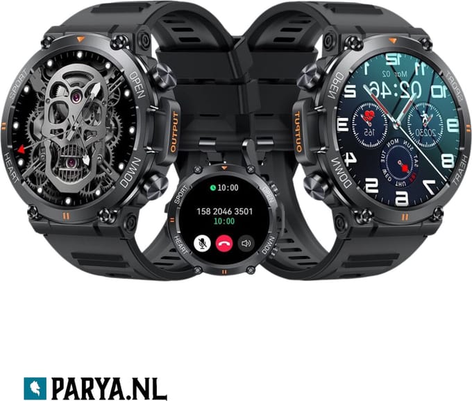 Parya Indestructible Smartwatch - Stoere Zwarte Smartwatch - Sporthorloge