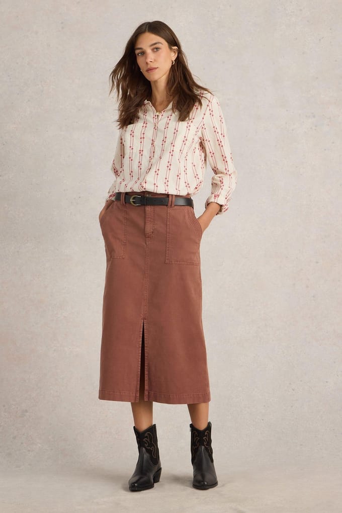 White Stuff Maren Midi Skirt Dark Tan Größe: 6 REGULAR | Midiröcke Outlet | Damen
