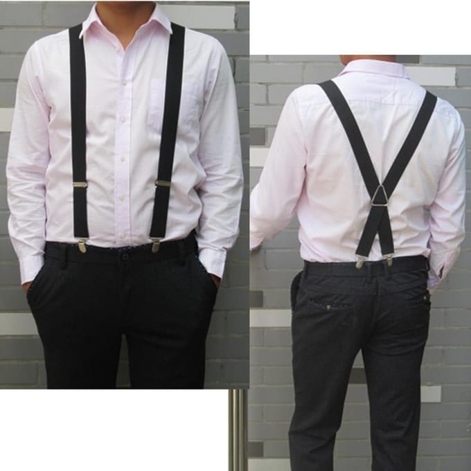 Mode Verstelbare Elastische X-Rug Clips op Broek Bretels voor Mannen en Vrouwen zwart