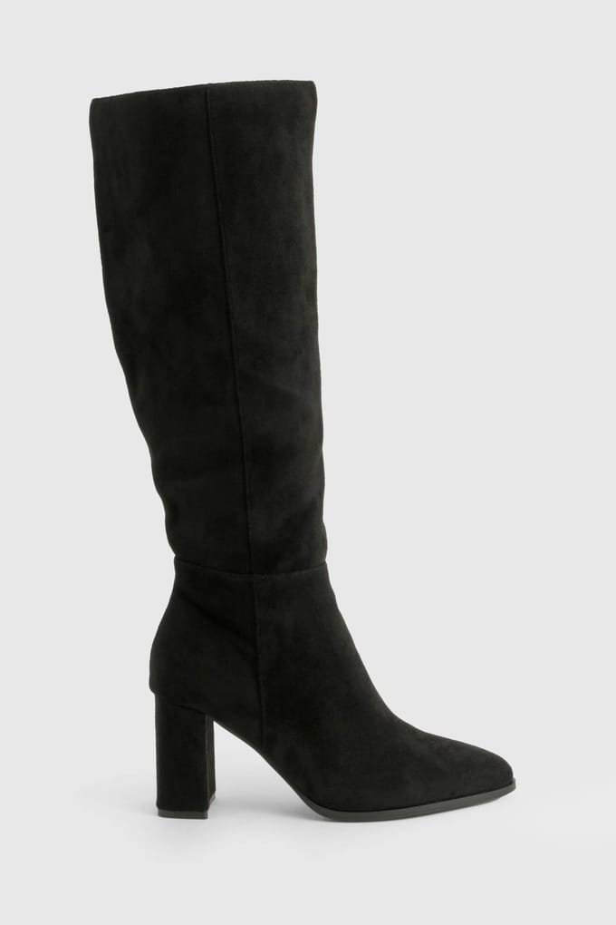 boohoo Dames Block Heel Kniehoge Laarzen | Black | Maat: 7