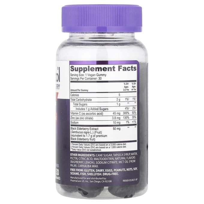 Sambucol, kinderzwarte vlierbessengummies + vitamine C + zink, vanaf 2 jaar, 30 gummies