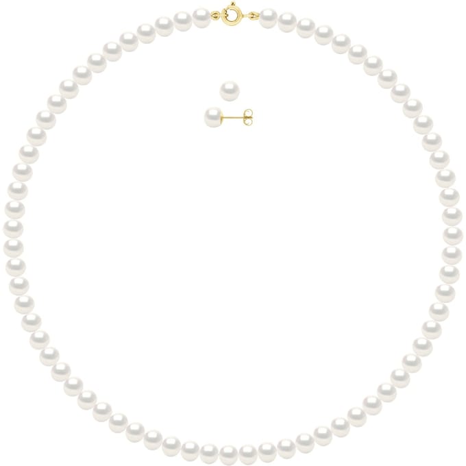 Set bestaande uit: Ketting van echte gekweekte zoetwaterparels semi rond 6-7 mm